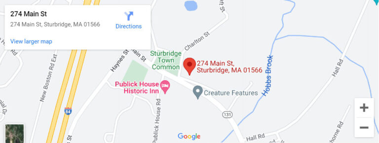 Map of the Lindsay Loves Pets service area in Central Massachusetts